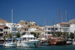 Kalymnos - view across the harbour at Pothia with the crusader castle on the hill of the old Horio behind