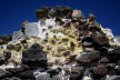 Nisyros - sulphur from the crater of the volcano was also taken by a 3 kilometre cable system and exported via the small harbour at Agia Irini where the black volcanic rock-built stockpile areas now contrast starkly with the white and vivid yellow of the sulphur 