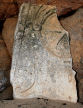 Nisyros - detail of the carved stone fragment placed on the altar in the ancient chapel at the top of the mountain pass