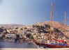 Symi - view across the harbour to Horio and Mount Vigla