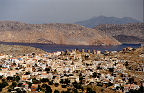 Symi - overlooking Horio and its line of windmills